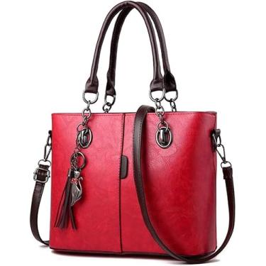 Imagem de Mensageiro Bolsa Mulheres Crossbody Bolsas De Luxo Bolsas Femininas Grande Couro Sólido Borla Crossbody Bolsas De Ombro Para Mulheres, Red