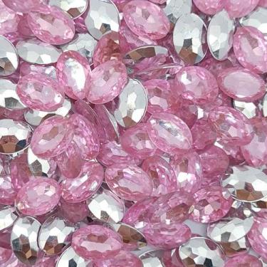 Imagem de Colagem Oval Strass Acrílico Rosa Transparente 10x14mm 500pçs 175g - M