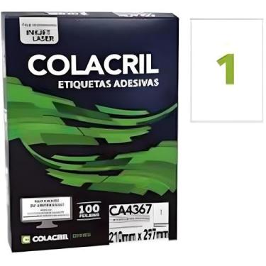Imagem de Etiqueta Colacril CA4367 1 por folha 210mmx297mm com 100 folhas