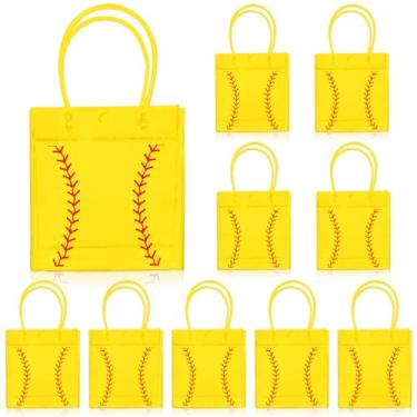 Imagem de Whaline 12 sacos de presente de PVC de softball, sacos de lembrancinha de festa esportiva, com alças, amarelo, vermelho, reutilizável, transparente, para aniversários, feriados, eventos esportivos