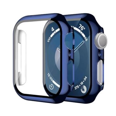 Imagem de Capa Smiling compatível com Apple Watch séries 9/8/7 de 41 mm com película de vidro temperado, cobertura protetora total de policarbonato rígido, 2 unidades, 1 azul, 1 transparente