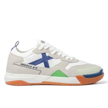 Imagem de Chuteira Tênis Futsal Munich Gresca 2.0 Futebol de Salão Quadra Indoor Profissional Couro Legítimo Real Oficial Original Adulto Masculino Feminino Macia Solado Antiderrapante Borracha EVA (Branca, BR, Adulto, Numérico, 40)