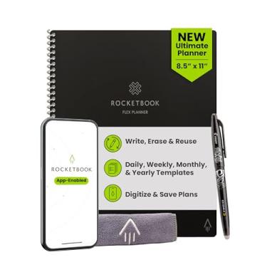 Imagem de Rocketbook Planejador flexível, reutilizável sem data, inteligente, tamanho carta 21,6 x 28 cm, preto – diário, semanal, mensal, calendário anual, tarefas, objetivos, agendamento, produtividade