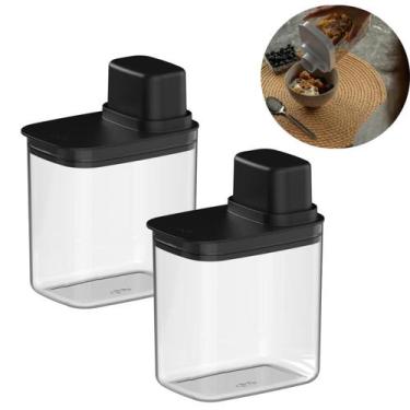 Imagem de Dispenser Hermético Organizador Cozinha 1,5L Drop OU - Preto Kit c/2