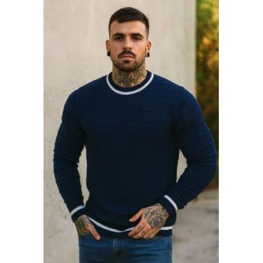Imagem de Sueter masculino de tricot linho blusa de frio - Generica, Azul, G