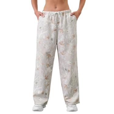 Imagem de Calça de moletom feminina Eutten, perna larga, camuflagem de cintura a