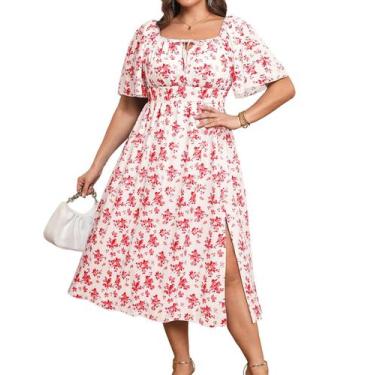 Imagem de Vestido de verão Pinup Fashion 2025 para mulheres plus size rosa
