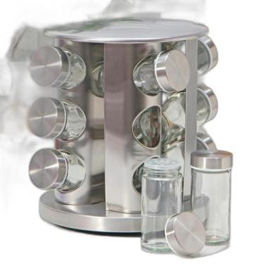 Imagem de Conjunto Porta Temperos Vidro Giratório Tampa Inox Completo - Bellator
