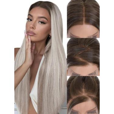 Imagem de Peruca frontal de renda FAVE 13x4 HD 70cm Ombre Ash Blonde Sintética