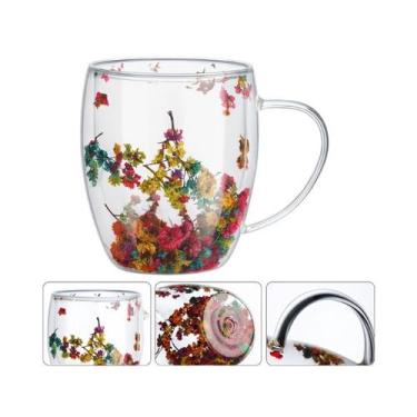 Imagem de Xícara de Vidro Duplo com Flores Naturais Preservadas Capacidade para 