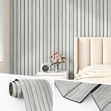 Imagem de Wallercity Painéis de madeira cinza Peel and Stick Papel de parede de ripas de madeira 3D para decoração de parede interior sala de jantar 29,7 cm x 500,4 cm