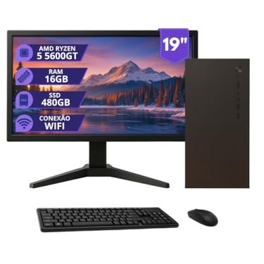 Imagem de Computador Completo MRPC Ryzen 5 5600GT 16GB RAM SSD 480GB Gráficos Radeon Vega Monitor 19” LED HDMI