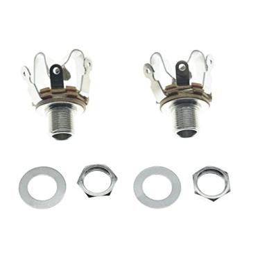 Imagem de KAISH 2 peças de áudio métrico de latão premium soquete estéreo fêmea de 1/10.2 cm conector de saída/entrada de 6,35 mm TRS Stereo Panel Mount Jack Socket para guitarra/baixo/pedais/microfone