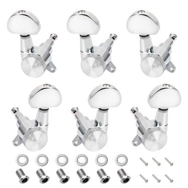 Imagem de Banworks 3L3R Cavilhas de afinação de guitarra seladas com proporção 16:1 com etiqueta de fixação de 45 graus para guitarra Les Paul LP SG 6 peças JT/ZSJXQ-03 cromadas com botão meio redondo