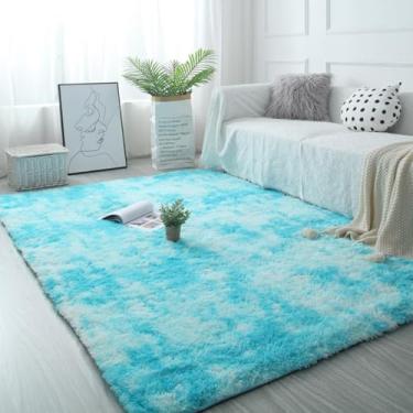 Imagem de Tapete branco fofo para sala de estar, quarto, decoração de casa, tapete grande, grosso, para meninas, quarto infantil, tapete rosa peludo (80 x 120 cm, 31 x 47 polegadas/azul-celeste)
