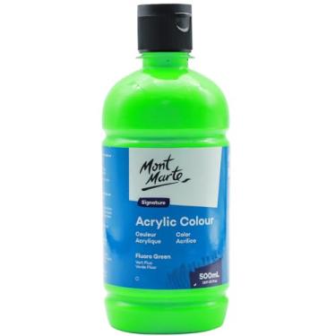 Imagem de Mont Marte Tinta acrílica verde fluoro, 500 ml, acabamento semifosco, 12 cores, adequada para tela, madeira, tecido, couro, papelão, papel, MDF e artesanato