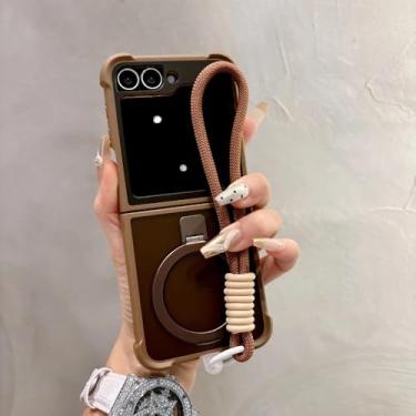 Imagem de Capa protetora magnética com suporte para pulseira e cordão para Samsung Galaxy Z Flip 6 5 4 3 5G, marrom GS, para Samsung Galaxy Z Flip6