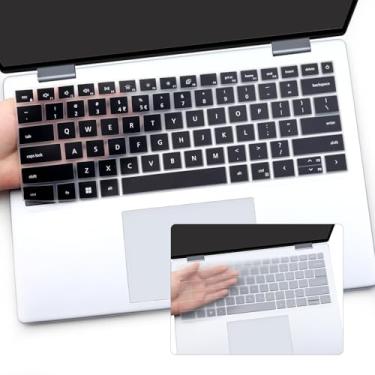 Imagem de 2 peças de capa de teclado para notebook Dell Inspiron 14 5440 5441 5445 7440 7441 7441 7445 e Inspiron 16 7640, Inspiron Plus 14 7441 7440 e Plus 16 7640 Pele preta + transparente