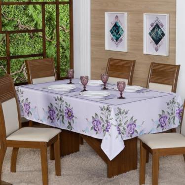 Imagem de Toalha de Mesa Retangular, 220x150 cm, 6 Lugares, Poliéster Estampado, Decorativa para Sala de Jantar (FLORAL LILAS)
