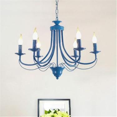 Imagem de Lâmpada Pendente Candelabro Americano Simples Com LED: Modelo Com Personalidade E Criatividade, Adequado Para Sala De Estar, Restaurante, Quarto, Estudo, Villa, Hotel (B Azul A 6 luzes)