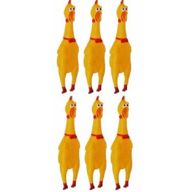 Imagem de 6 Frango Mordedor Pet Galinha De Borracha 16cm Sonoro - GabiJovi