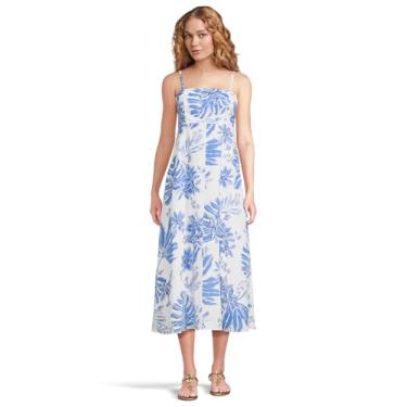 Imagem de Lilly Pulitzer Vestido midi de linho jorgiano feminino, Resort White Jet Set Jungle, 46