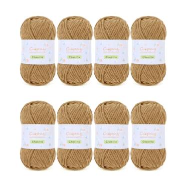 Imagem de Coopay Fio de chenille grosso para crochê e tricô, pacote com 8 unidades de 50 g - 65,6 metros, CYC #5, fio de veludo volumoso de 3,5 mm para crochê - adequado para artesanato de brinquedos de pelúcia