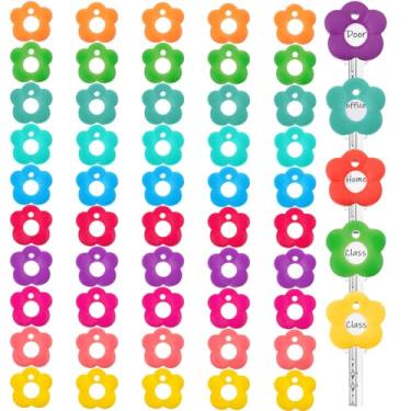 Imagem de Blulu 50 peças de capas coloridas para chaves, etiquetas de 2,5 cm, protetores de chave com etiquetas de cartão brancas em branco e folha de plástico transparente para organização de classificação de