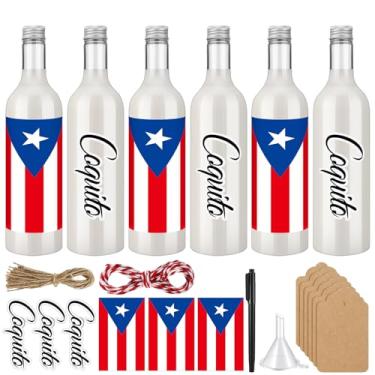 Imagem de Potchen Conjunto de 12 garrafas de vinho de plástico de Coquito de Natal de 750 ml para garrafas de licor de coquito transparentes herméticas de 750 ml com laço, etiqueta de Porto Rico, tampa para