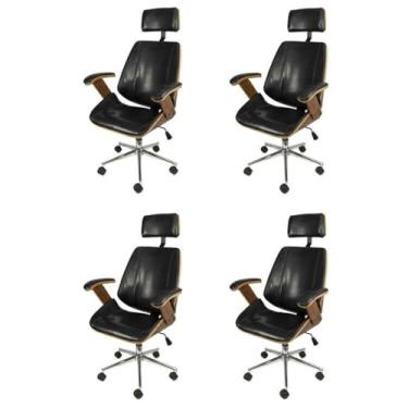 Imagem de Kit 4 Cadeiras para Escritorio Presidente Bergen 3331 Preto