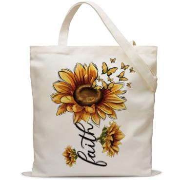Imagem de Ymzkpoa Linda bolsa de lona de girassol para mulheres, filha, presente espiritual para formatura cristã, aniversário de ação de graças, bíblia cristã, presentes de fé para irmã afilhada