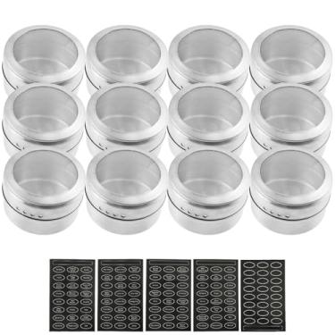 Imagem de ZFLYCANP Conjunto de 12 latas magnéticas de especiarias com etiquetas, potes magnéticos de especiarias de cozinha para geladeira, potes de temperos transparentes de aço inoxidável para cozinhar