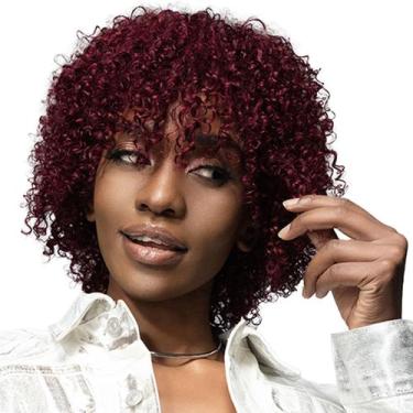 Imagem de Peruca curta de uma parte, Kinky Curly, com franja, 30 cm, 99J, borgon