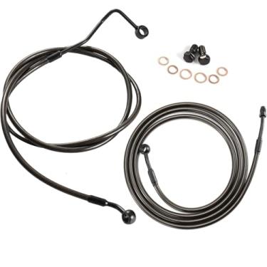Imagem de MoKitDora Kit de cabos de embreagem hidráulica linhas de freio superior trançadas de aço inoxidável compatível com Harley Touring 2014-2016 Street FLHX Electra Road Glide King FLHT FLHR 35.6 cm guidão