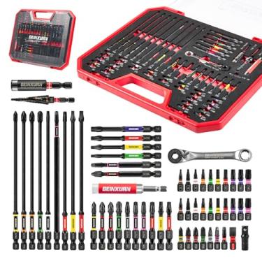 Imagem de Geinxurn O conjunto de 58 chaves de fenda inclui 53 peças de conjunto de pontas de chave de fenda de impacto, mini chave de fenda, furadeira, adaptador de soquete de 1/10.2 cm e extensão de broca de