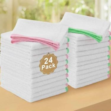 Imagem de Toalhas de bar brancas, conjunto de pano de limpeza reutilizável de 24 peças, 30,5 x 30,5 cm - 100% algodão | 500 g/m2 | Sem odor | Macio | Lavável | Absorvente, panos de banho felpudos para lavar