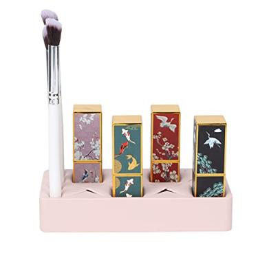 Imagem de ZJchao 12 Slot Batom Organizador Stand, Batom Storage Rack Holder Silicone Maquiagem Cosmética Display Com 8 Grandes 4 Pequenas Slots para Nail Polish Sobrancelha Lápis Jóias (PINK)