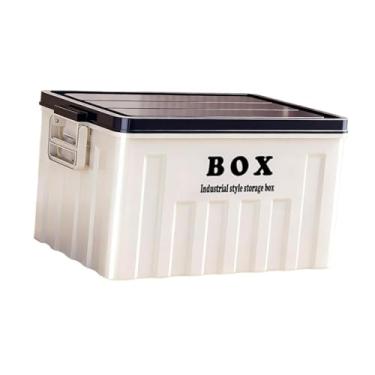 Imagem de Ｂｅｓｇａ Organizador de porta-malas de carro com tampa, caixa de utilidades multifuncional de grande capacidade e alças, recipiente para roupas e brinquedos, Branco Azul