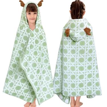 Imagem de VOOVA & MOVAS Toalha infantil com capuz de alce (3 a 10 anos, 70 x 137 cm), envoltório de toalha com capuz 100% algodão espesso absorvente para piscina | Natação | Banho, alce floresta jacquard