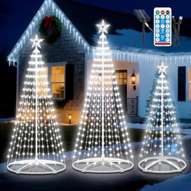 Imagem de Luz solar LED de cone de Natal, árvore artificial iluminada, 1,8 m + 1,8 m + 2,5 m com topo de estrela