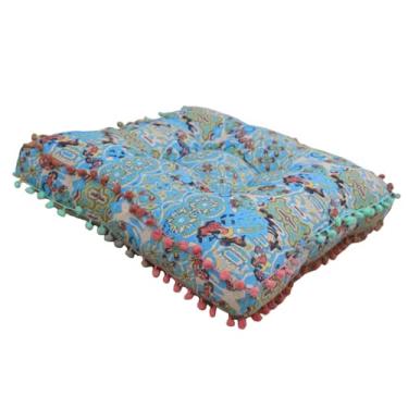 Imagem de Ｂｅｓｇａ Almofada de assento quadrada, almofada de assento de chão, grossa, de cadeira decorativa, de cadeira pufe para cadeiras de jantar tatami, Azul Marroquino