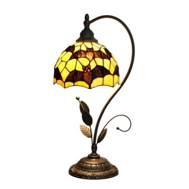 Imagem de NUODITOS Tiffany Luminária de Mesa Preto Morcegos Lâmpada de Cabeceira de Vitral Estilo Tiffany Estilo P Folhas de Metal Luminária de Mesa para Casa Sala de Estar Escritório Dormitório Bar Família