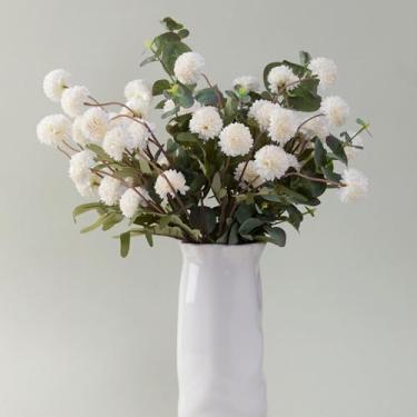 Imagem de WILD WORKS Flores de crisântemo artificiais, 10 hastes de seda sintética pompon mamãe bolas com hastes dobráveis, decoração de centro de mesa de casamento no outono, enchimentos de buquê DIY (branco)