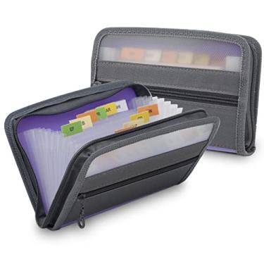 Imagem de NAFY Organizador de arquivos pequeno acordeão, tamanho A6, 13 bolsos, porta-recibos de cupom, carteira organizadora com zíper, 20 x 13 cm, pasta expansível sanfonada para cupão, recibos, contas, dinheiro (roxo, pacote com 2)