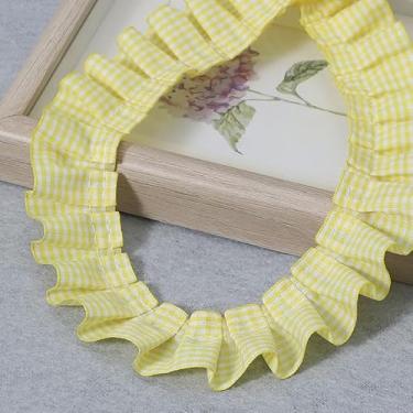 Imagem de Acabamento de renda plissado guingão com babados de 10 metros, guarnições de tecido de fita de renda guingão para costura, artesanato, cortina, vestido de casamento, decoração de fronha (amarelo)