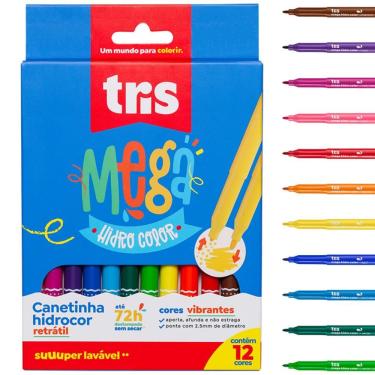 Imagem de Canetinha Hidrocor Retrátil Mega Hidro Color 12 Cores - Tris
