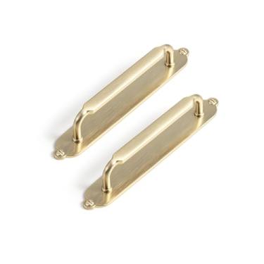 Imagem de Goo-Ki Pacote com 2 puxadores de armário com espaçador de placa traseira, 12 cm, orifício central, champanhe, liga de zinco, ferragens de cozinha para gaveta de bar, 2202-UBR-128-G013