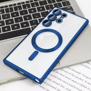 Imagem de Capa de silicone com glitter de luxo para Samsung Galaxy S25 Edge S24 S23 S21 Fe S22 Ultra Plus, capa magnética transparente macia (para S23Fe/azul escuro)