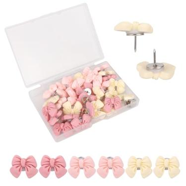 Imagem de 30 Alfinetes Pressão com Laços Fofos, Alfinetes Pressão Decorativos em Plástico cor Rosa Pioneses Cortiça para Decoração de Boletins Escolares e de Escritório
