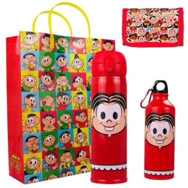 Imagem de Kit Presente Criança Aniversário Turma da Monica Sacola Garrafa Cartei
